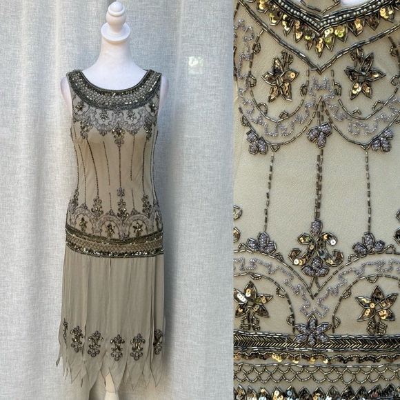 Sue Wong Nocturne beaded silk  sleeveless flapper art deco Gatsby style dress - Picture 1 of 15
